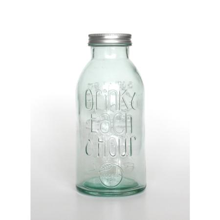 ECOGREEN Flasche "Drink Each Hour", 750 cc, Schraubverschluss, Recyclingglas, Mediterranea Lifestsyle, recyceltes Glas