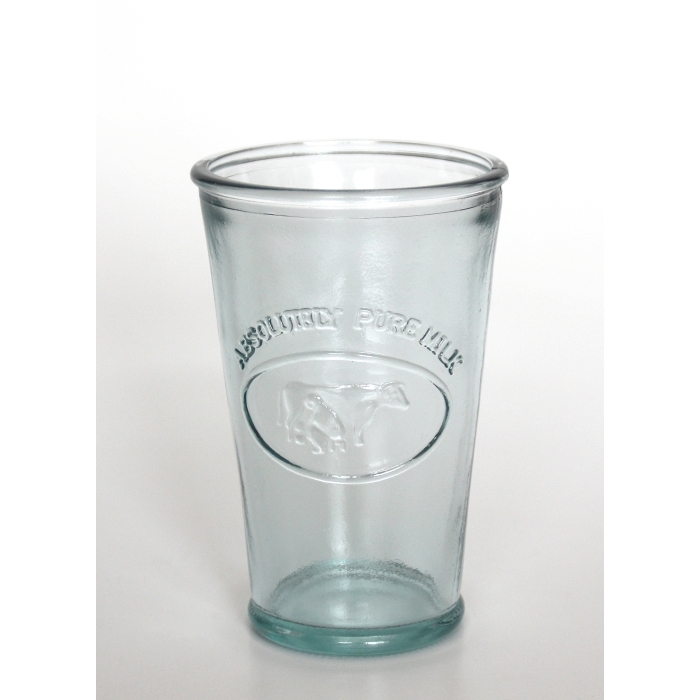 MILK Milchbecher / Glasbecher / Saftglas, Kuh-Motiv, Recyclingglas, recyceltes Glas, hergestellt in Spanien