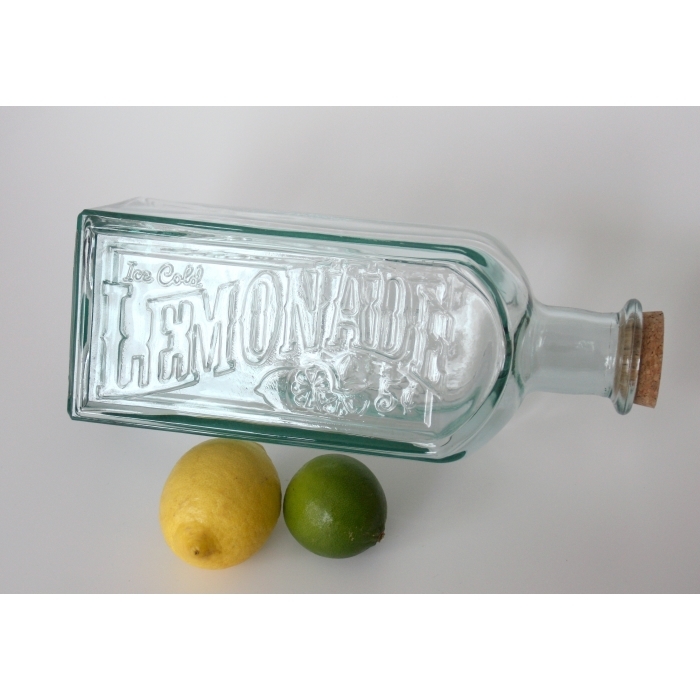 Flasche 2 Liter, Recyclingglas, Korkverschluss, Mediterranea Lifestyle, Nostalgie-Design, Relief-Schriftzug