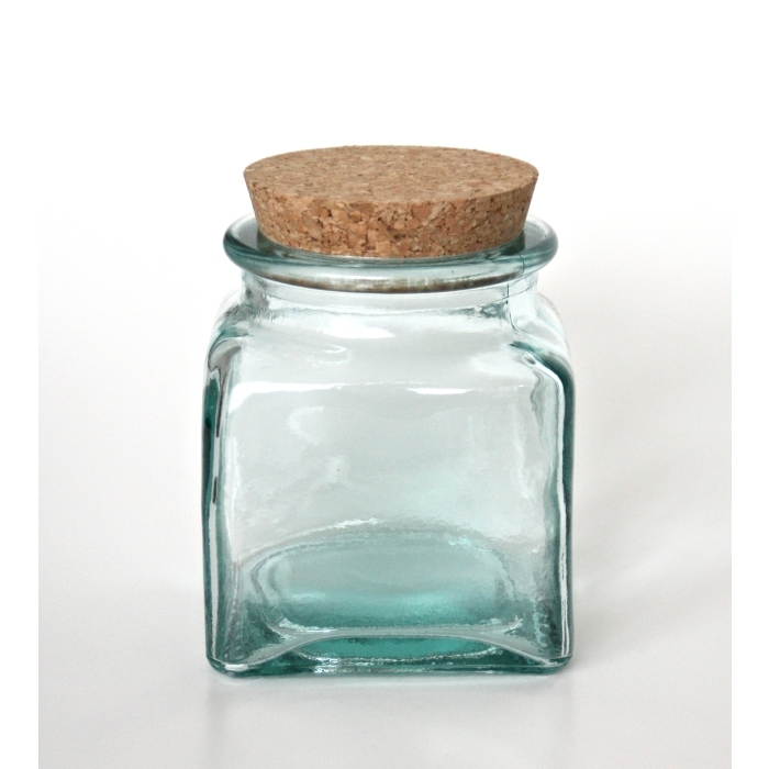 PUCHADES Vorratsglas 0,5 Liter, Recyclingglas, Korkverschluss, Mediterranea Lifestyle, recyceltes Glas