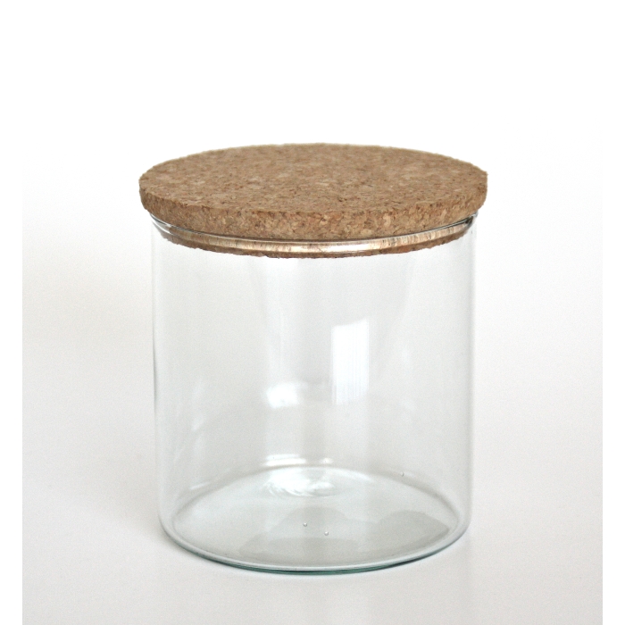VARI Vorratsglas / Aufbewahrungsglas / Glasdose mit Korkdeckel, 300 cc, Recyclingglas, handgearbeitet